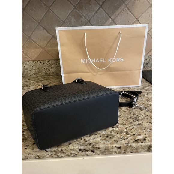 Michael Kors Jet Tote Bag Black Saffiano Logo Purse Satchel Handbag MK Charm - Picture 6 of 11